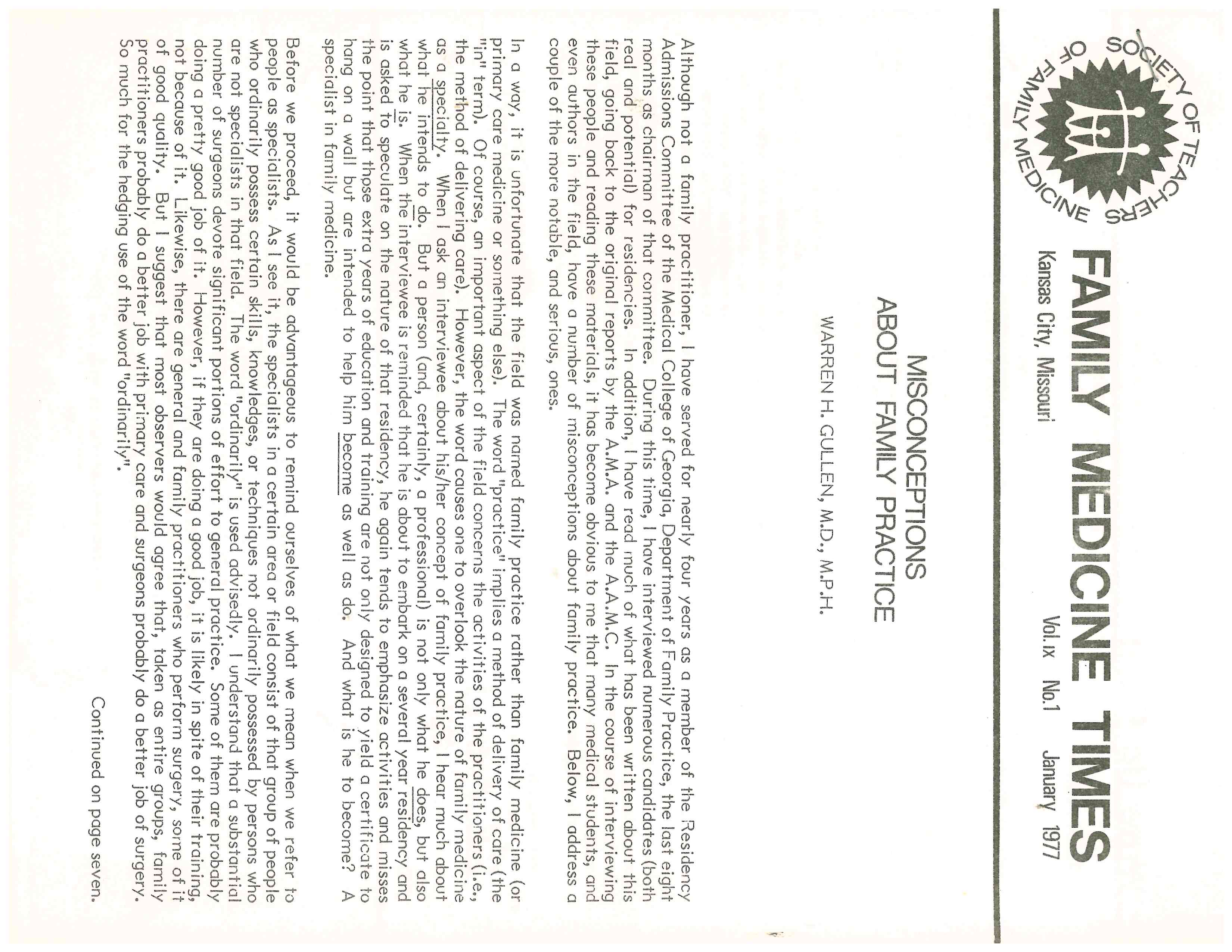 Family Medicine Times January 1977