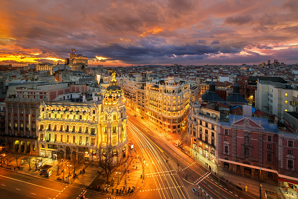 Madrid, Spain downtown aerial view