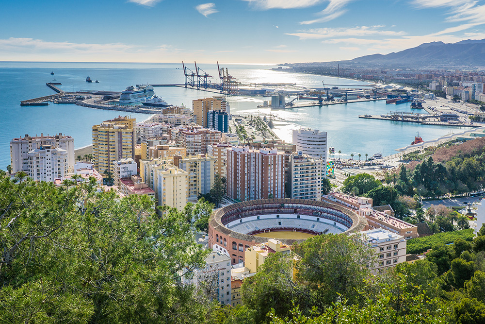 Malaga, Spain port and bay aerial view